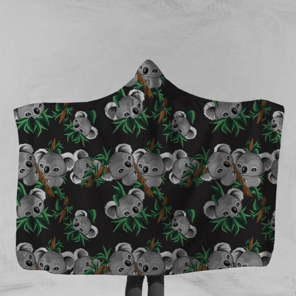 Cute Koalas Black Hooded Blanket Australia Online Blanket With Hoodie