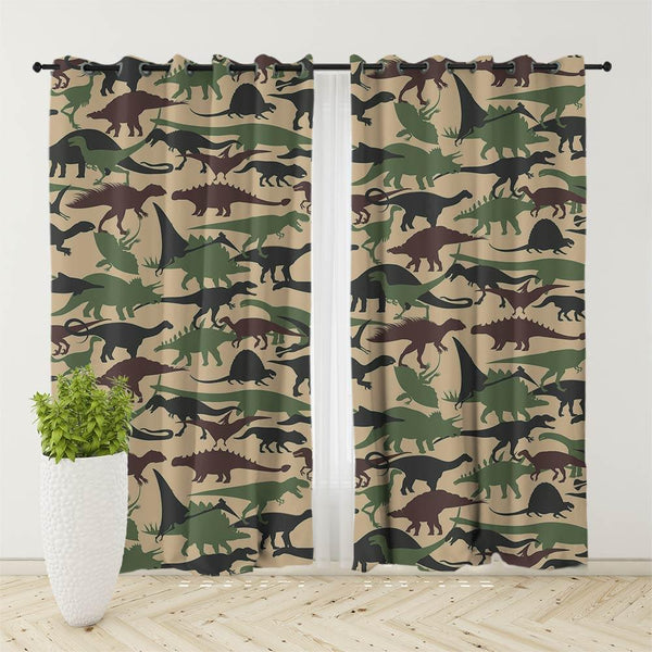 Dinosaur Camo Curtain Set-Dinosaur Camo-Little Squiffy