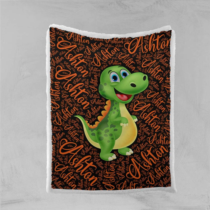 Personalised Plush Sherpa Blankets 75x100cm / Multi Dinosaur Character Name Personalised Blanket