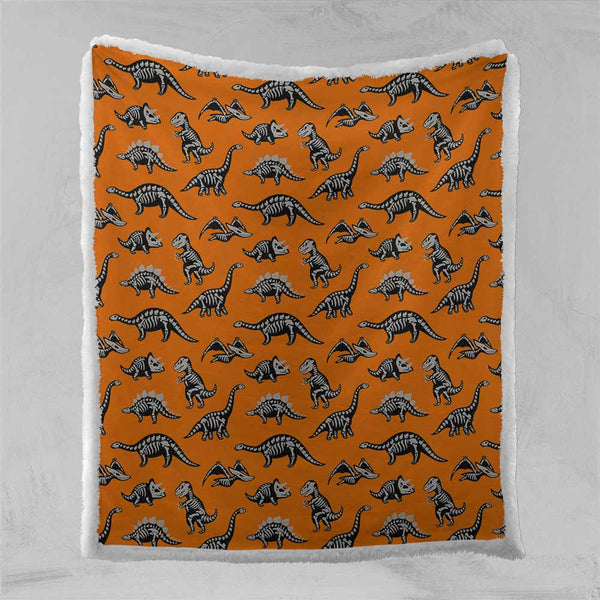 Dinosaur Fossils Blanket - Orange-Dinosaur Fossils-Little Squiffy