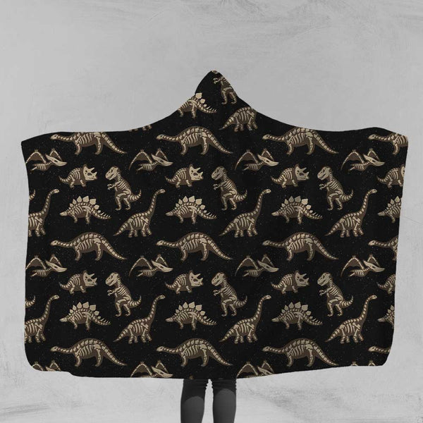 Dinosaur Fossils Dinosaur Fossils Hooded Blanket - Black