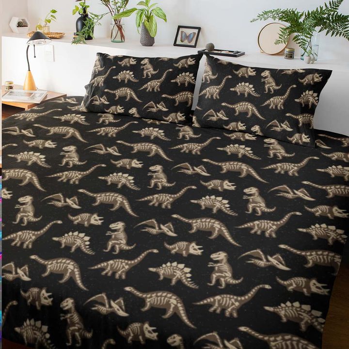 Dinosaur Fossils Dinosaur Fossils Quilt Cover Set - Black