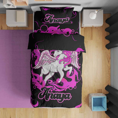 Personalised Cot / Pink Fire Unicorn Personalised Quilt Cover Set
