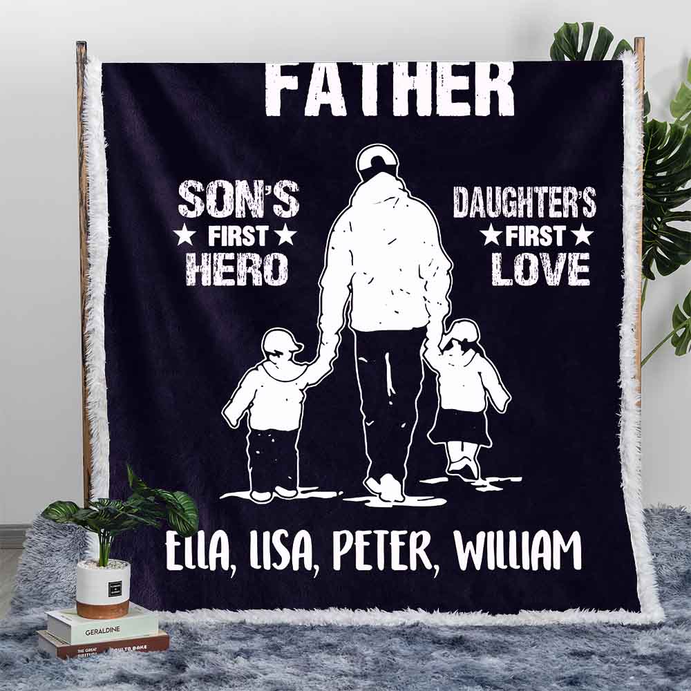 Personalised Plush Sherpa Blankets First Hero First Love Father Personalised Blanket