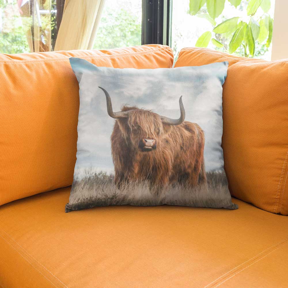 Fluffy Highland Cow Cushion Cover-Fluffy Highland Cow-Little Squiffy