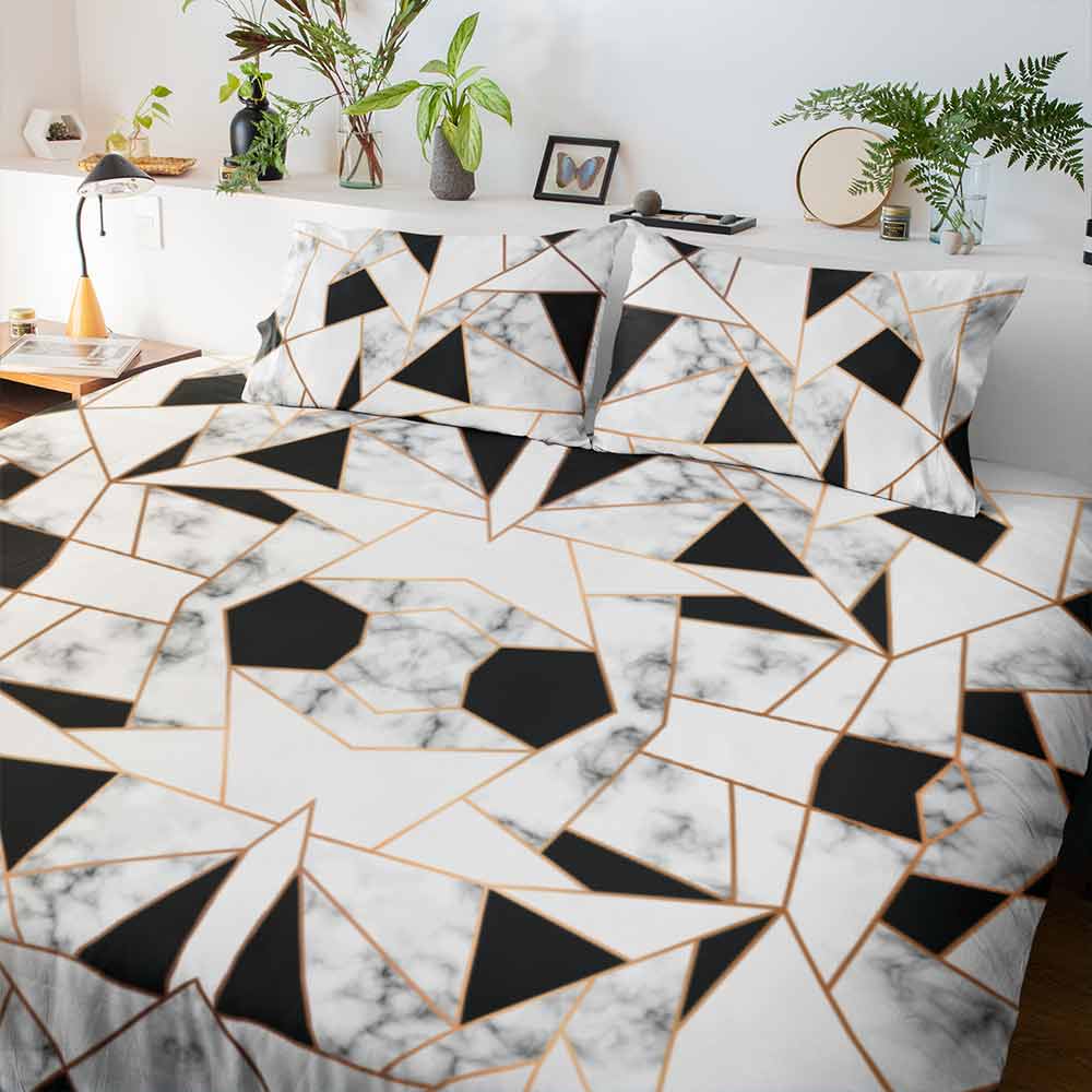 Geo Black & White Marble Quilt Cover Set-Marble-Little Squiffy