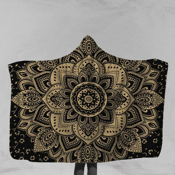 Golden Lotus Mandala Hooded Blanket-Golden Lotus Mandala-Little Squiffy