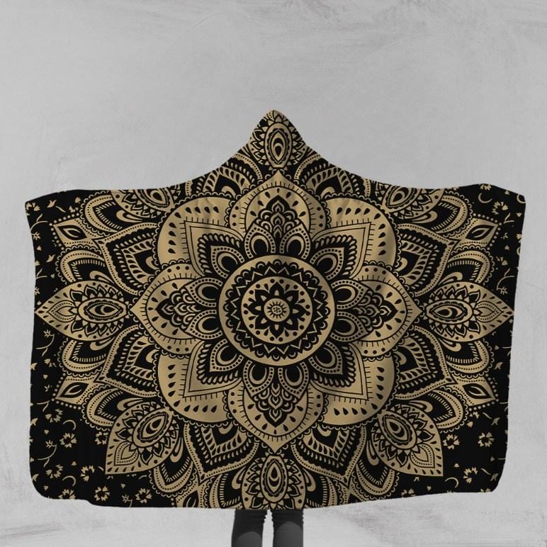 Golden Lotus Mandala Hooded Blanket-Golden Lotus Mandala-Little Squiffy