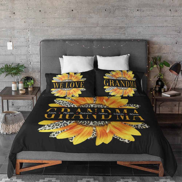 Personalised Sunflower & Names Personalised Quilt Cover Set