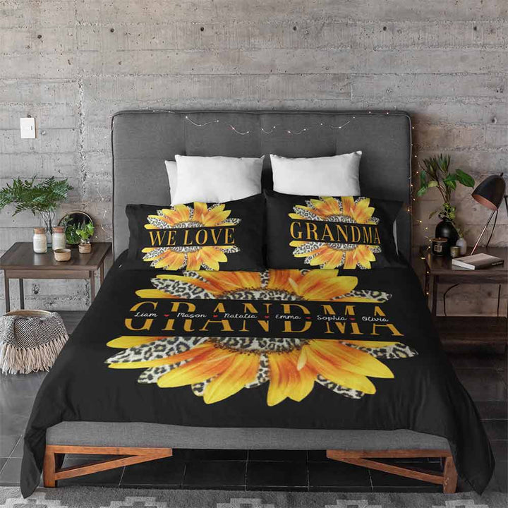 Personalised Sunflower & Names Personalised Quilt Cover Set