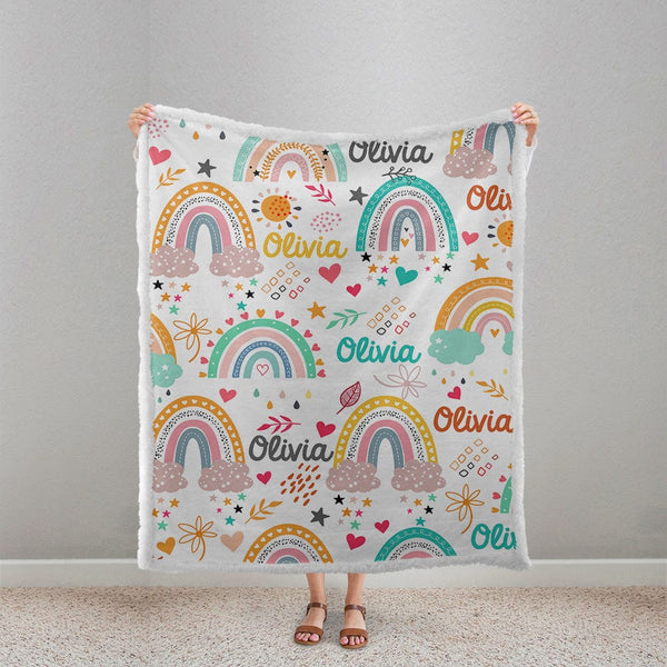 Personalised Plush Sherpa Blankets Happy Rainbows Personalised Blanket