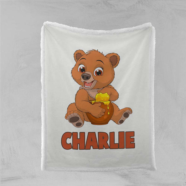 Personalised Plush Sherpa Blankets Honey Bear Character Name Personalised Blanket