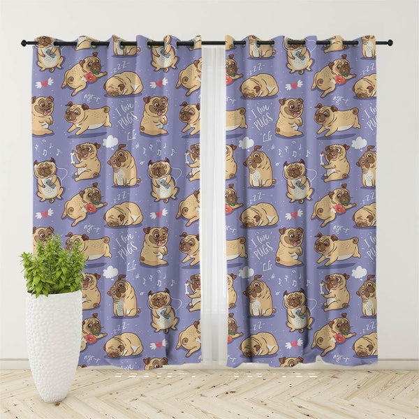 I Love Pugs I Love Pugs Curtain Set