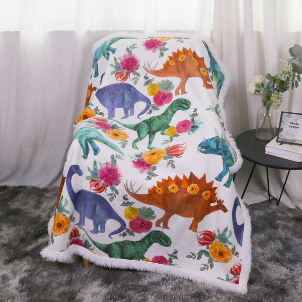 Floral Dinosaurs Plush Sherpa Blankets Floral Dinosaurs Blanket