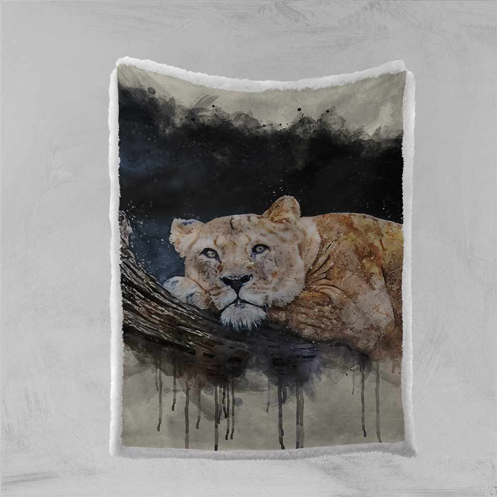 Lioness - Watercolour Painting Blanket-Lioness - Watercolour Painting-Little Squiffy