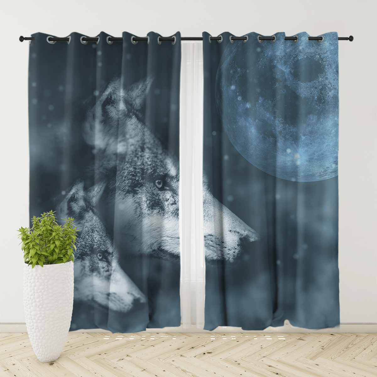Grey Wolf And Pup Grey Wolf And Pup Curtain Set
