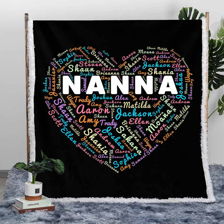 Personalised Plush Sherpa Blankets Love Heart With Names Personalised Blanket