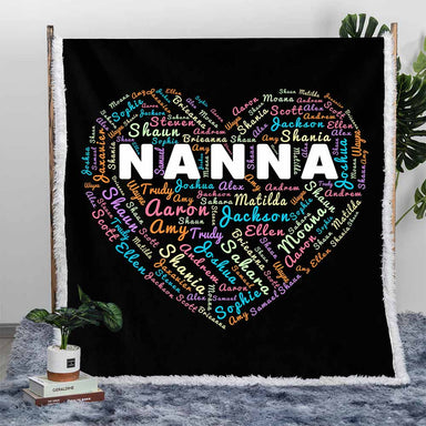 Personalised Plush Sherpa Blankets Love Heart With Names Personalised Blanket