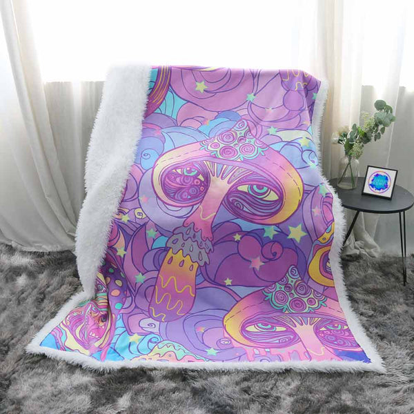 Magic Mushroom Plush Sherpa Blankets Magic Mushroom Blanket