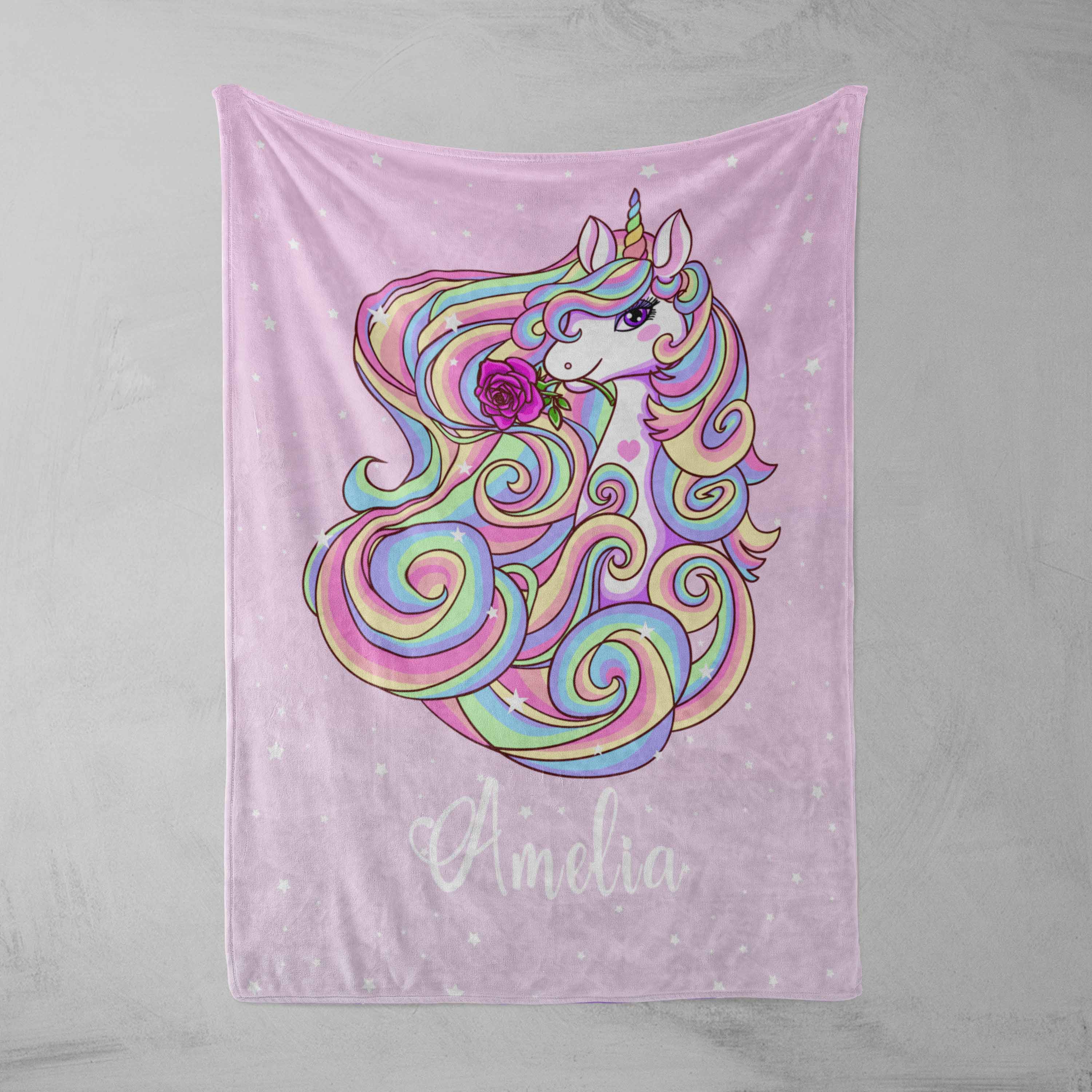 Personalised 75x100cm / Pastel Pink Magical Unicorn Personalised Squiffy Minky Blanket