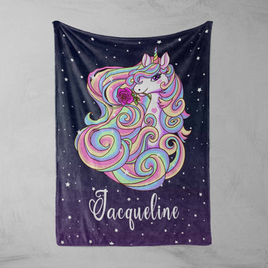 Personalised 75x100cm / Midnight Purple Magical Unicorn Personalised Squiffy Minky Blanket