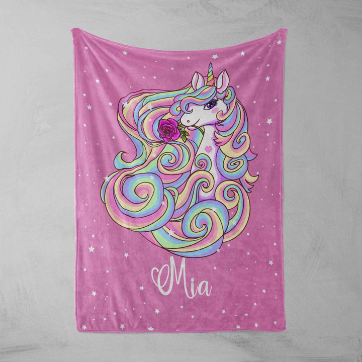 Personalised 75x100cm / Pink Magical Unicorn Personalised Squiffy Minky Blanket