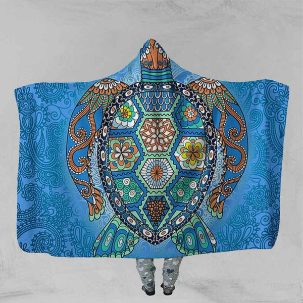 Mosaic Sea Turtle 150x130cm Mosaic Sea Turtle Hooded Blanket