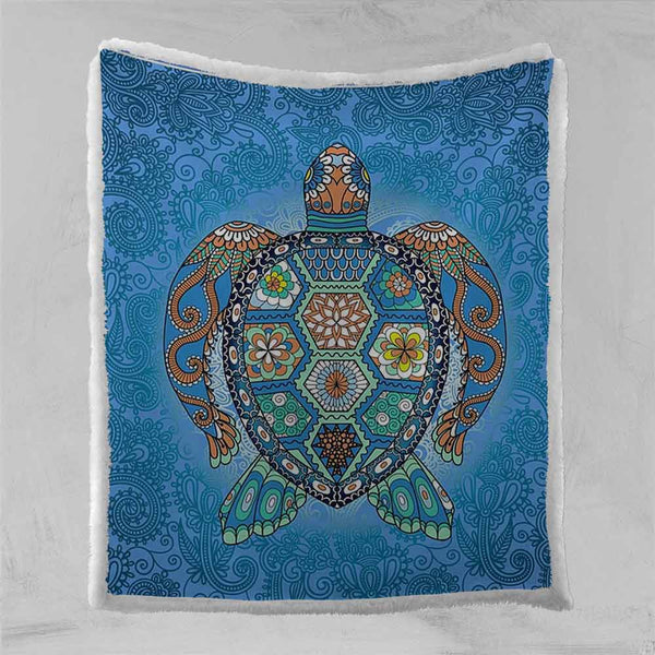 Mosaic Sea Turtle Plush Sherpa Blankets Mosaic Sea Turtle Blanket