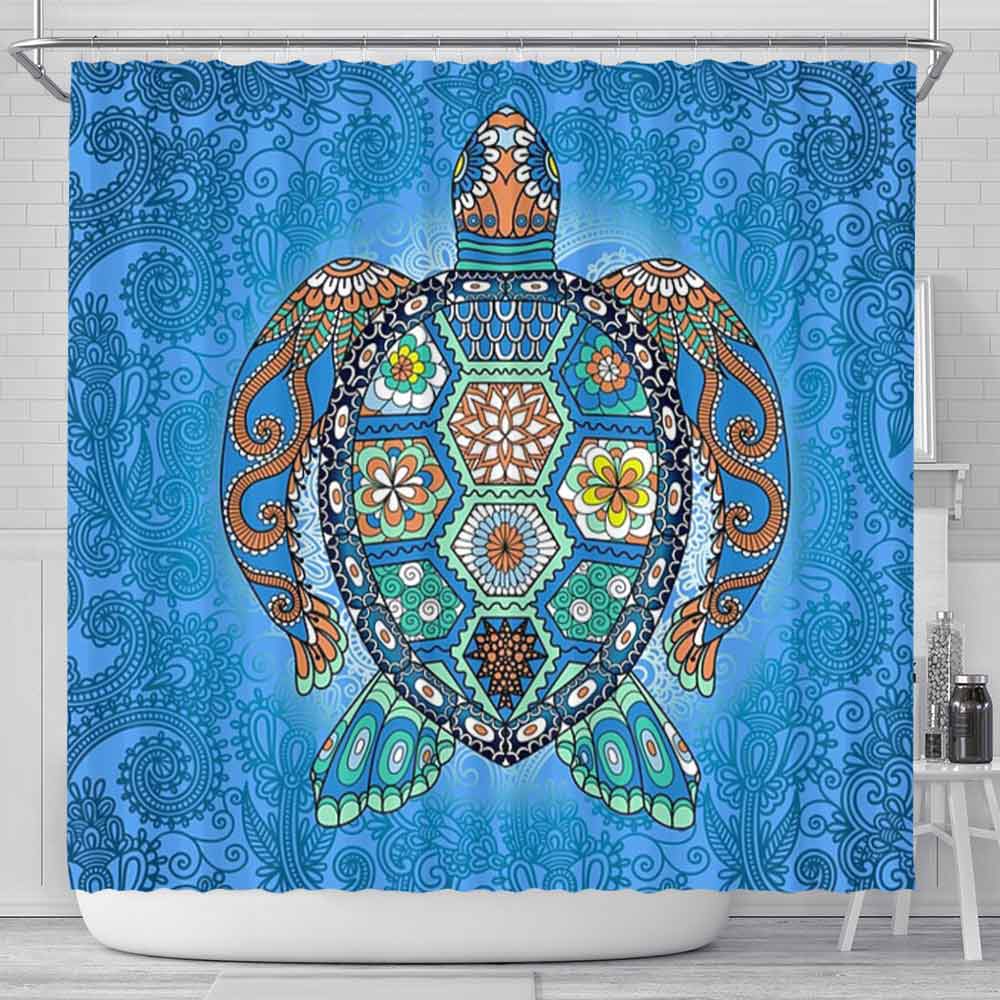 Mosaic Sea Turtle Shower Curtain — Little Squiffy