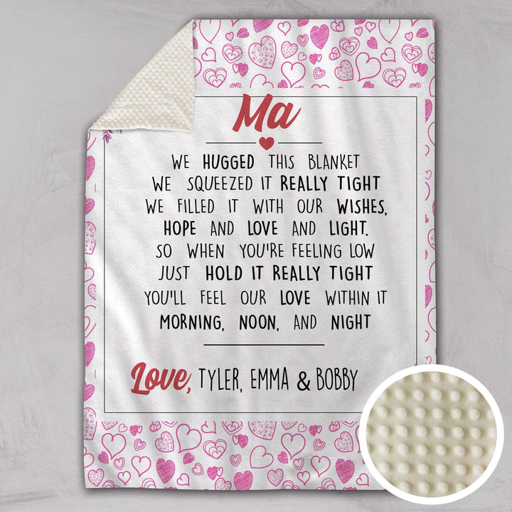 Personalised 75x100cm / Pink / WE/OUR We Hugged This Personalised Deluxe Minky Blanket - Heart
