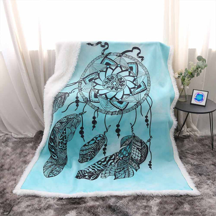 Namaste Dreamcatcher Blue Plush Sherpa Blankets Namaste Dreamcatcher Blue Blanket