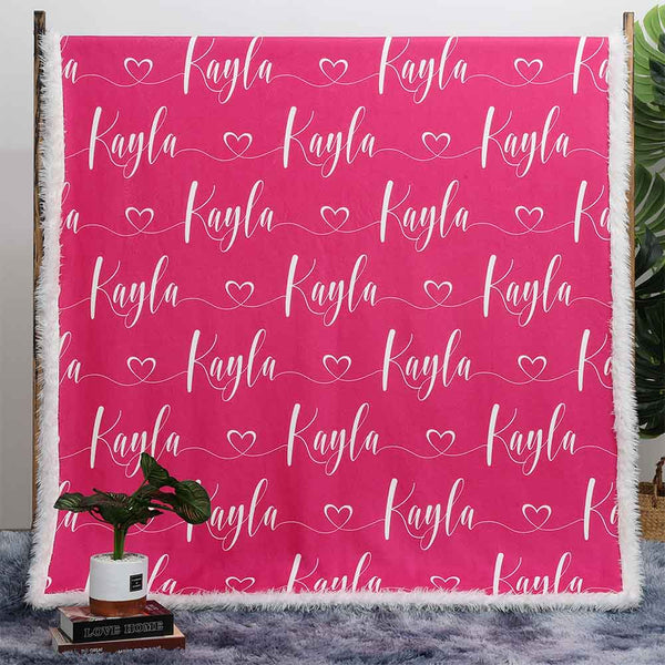 Personalised Plush Sherpa Blankets Heart Script Name Personalised Blanket