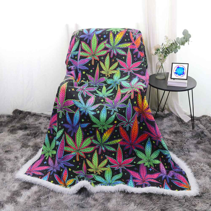 Neon Maple Leaf Plush Sherpa Blankets Neon Maple Leaf Blanket