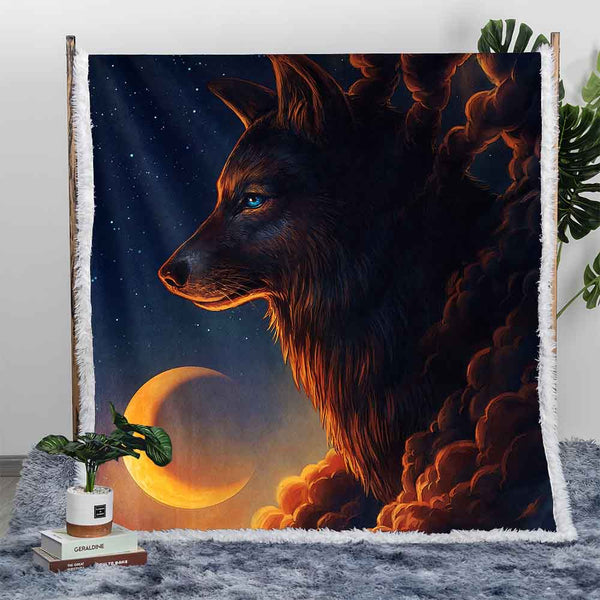 Night Guardian Plush Sherpa Blankets Night Guardian Wolf Blanket