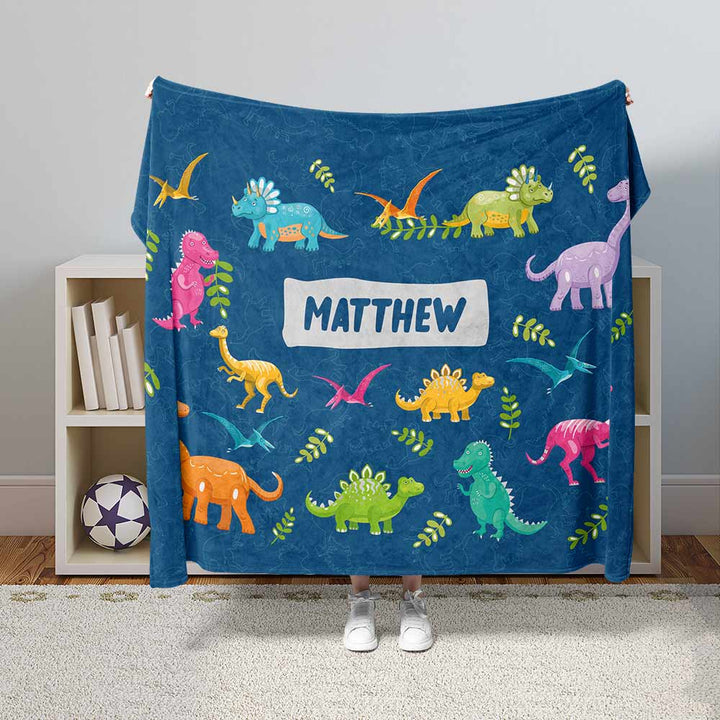 Personalised Cartoon Dinosaurs Personalised Squiffy Minky Blanket