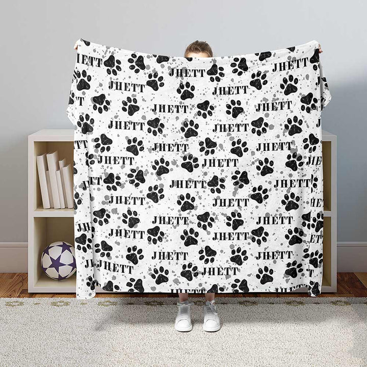 Personalised 75x100cm / Black Pets Name & Paw Personalised Squiffy Minky Blanket