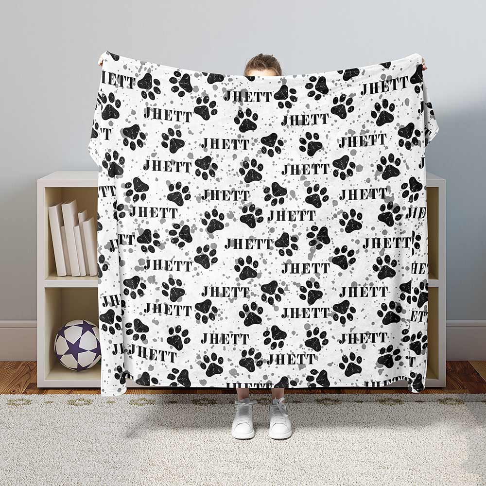 Personalised 75x100cm / Black Pets Name & Paw Personalised Squiffy Minky Blanket