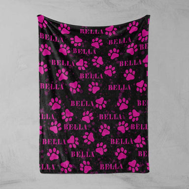 Personalised 75x100cm / Pink Pets Name & Paw Personalised Squiffy Minky Blanket