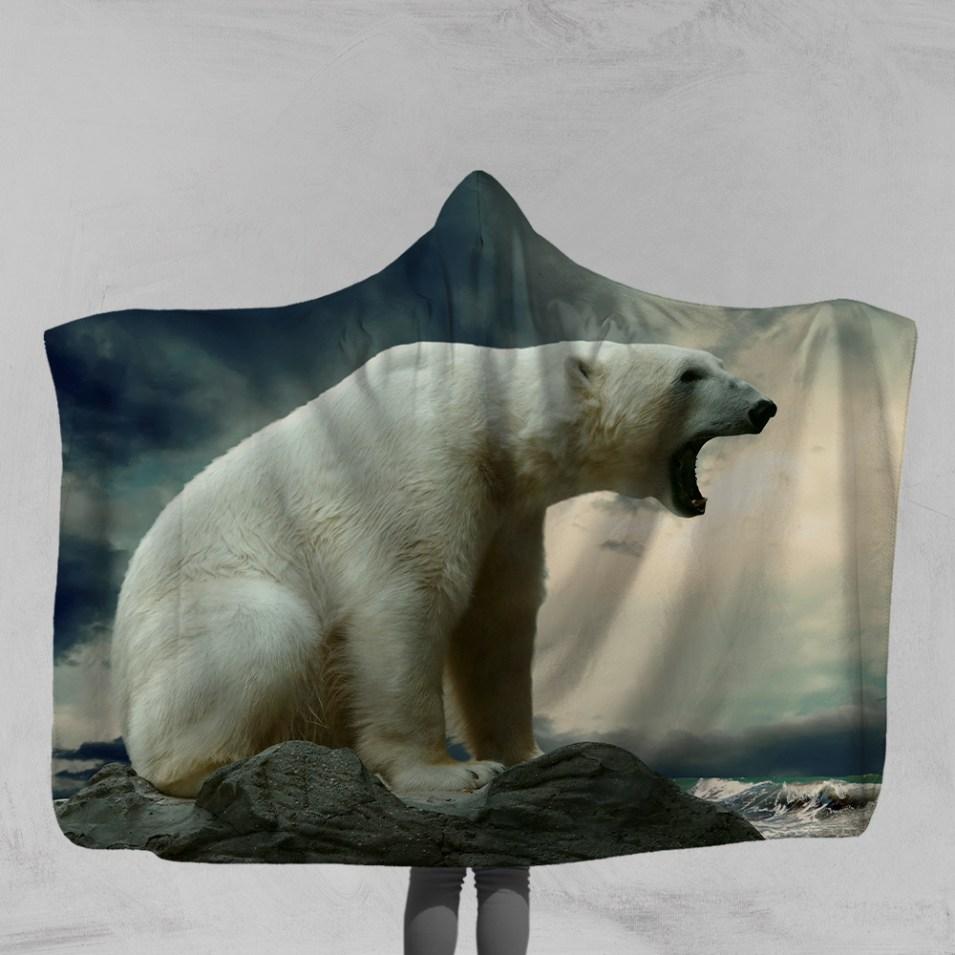 Polar Bear - Reflection Polar Bear Roar Hooded Blanket
