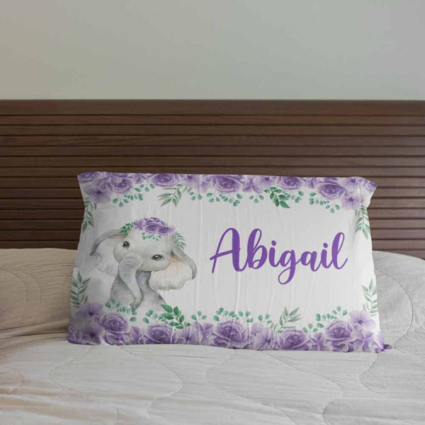 Baby Elephant - Floral Personalised Pillow Cases-Custom Design Personalised-Little Squiffy