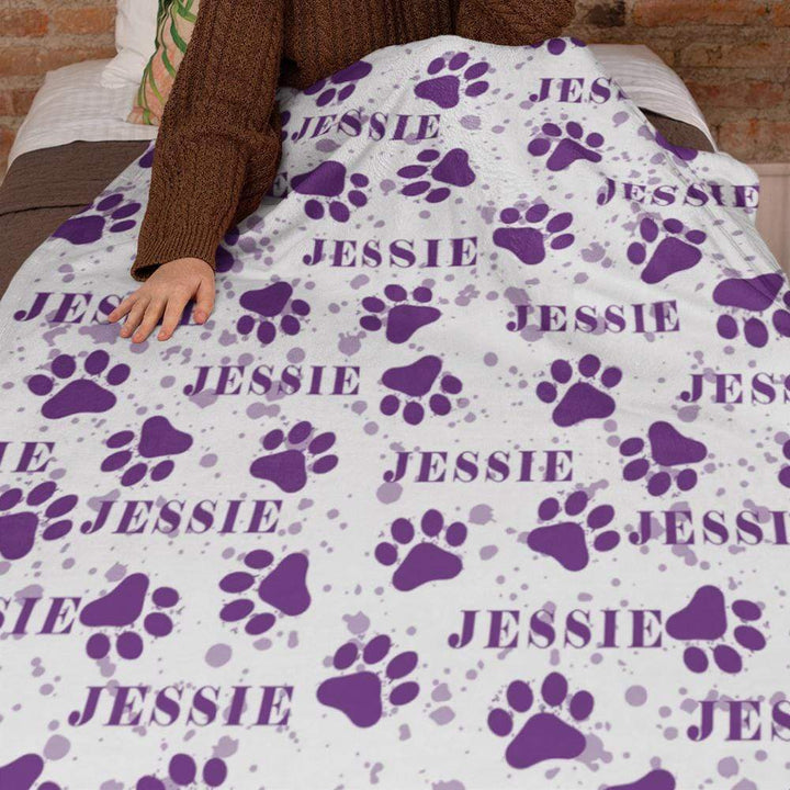 Personalised 75x100cm / Purple Pets Name & Paw Personalised Squiffy Minky Blanket