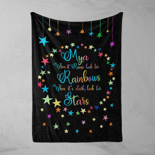 Personalised Rainbow Stars Personalised Squiffy Minky Blanket