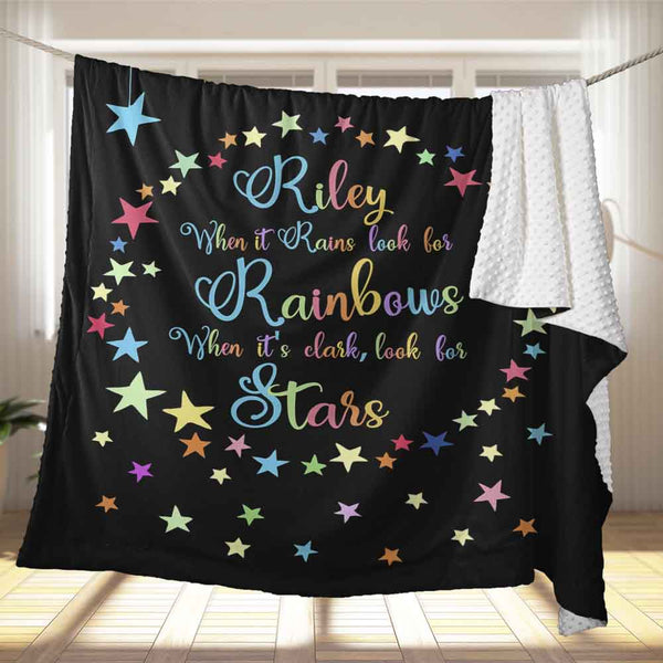 Bubble Minky Rainbow Stars Personalised Deluxe Minky Blanket