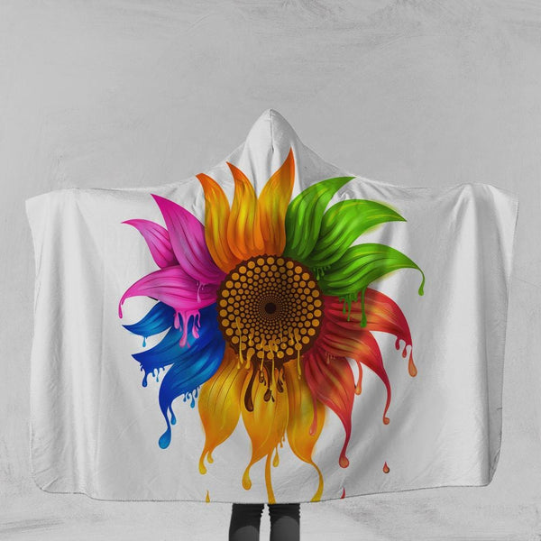 Rainbow Sunflower Rainbow Sunflower Hooded Blanket