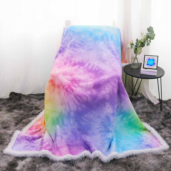 Rainbow Conure Plush Sherpa Blankets Rainbow Tie Dye Blanket