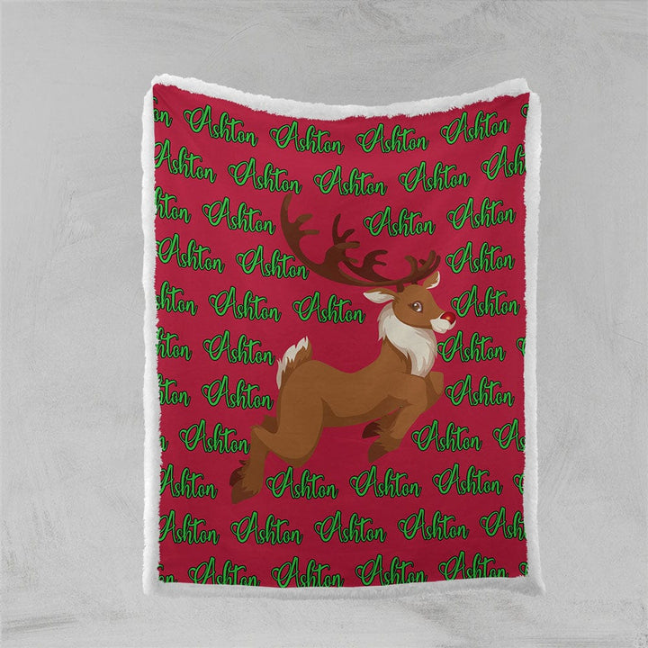 Personalised Plush Sherpa Blankets 75x100cm / Repeat Rudolph Character Name Personalised Blanket
