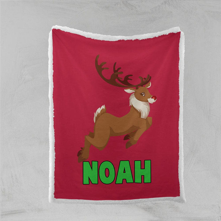 Personalised Plush Sherpa Blankets 75x100cm / Single Rudolph Character Name Personalised Blanket