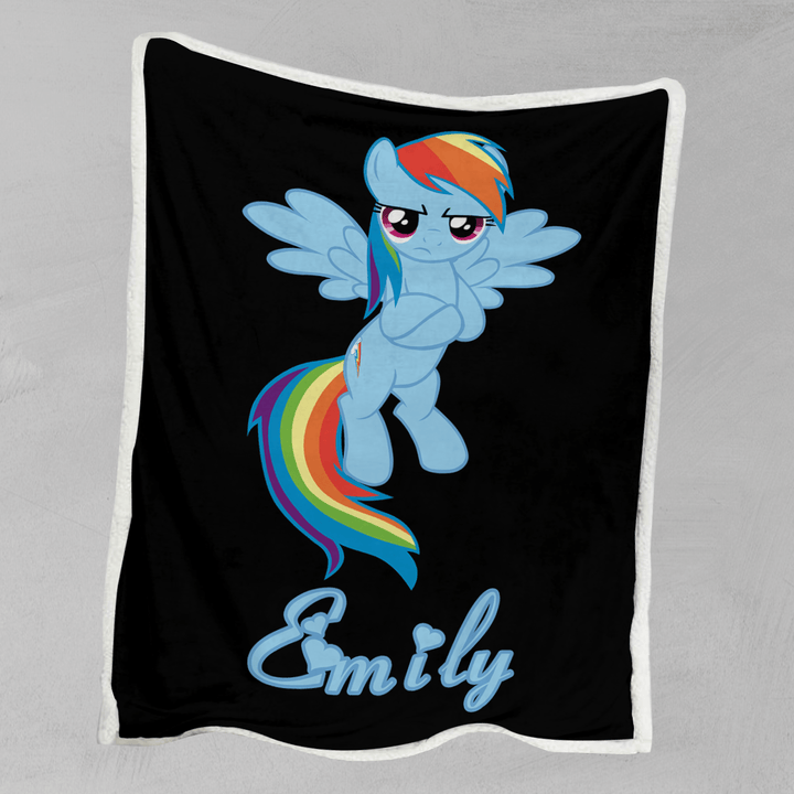 Personalised 75x100cm / Blue Pony Character Name Personalised Blanket