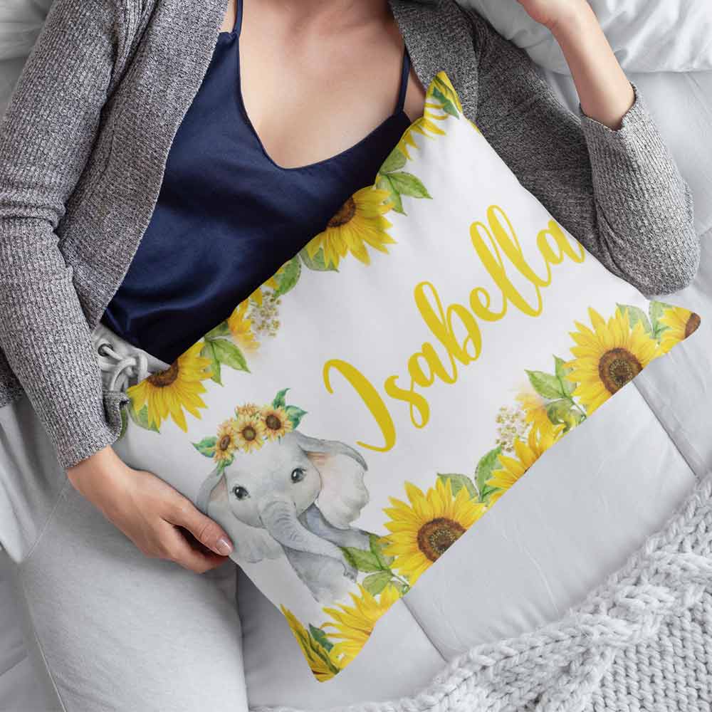Baby Elephant - Floral Personalised Pillow Cases-Custom Design Personalised-Little Squiffy