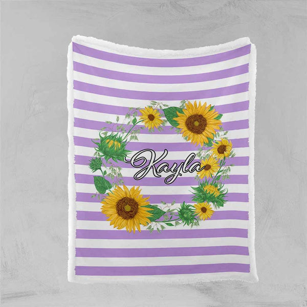 Personalised Plush Sherpa Blankets Sunflower Stripes Personalised Blanket